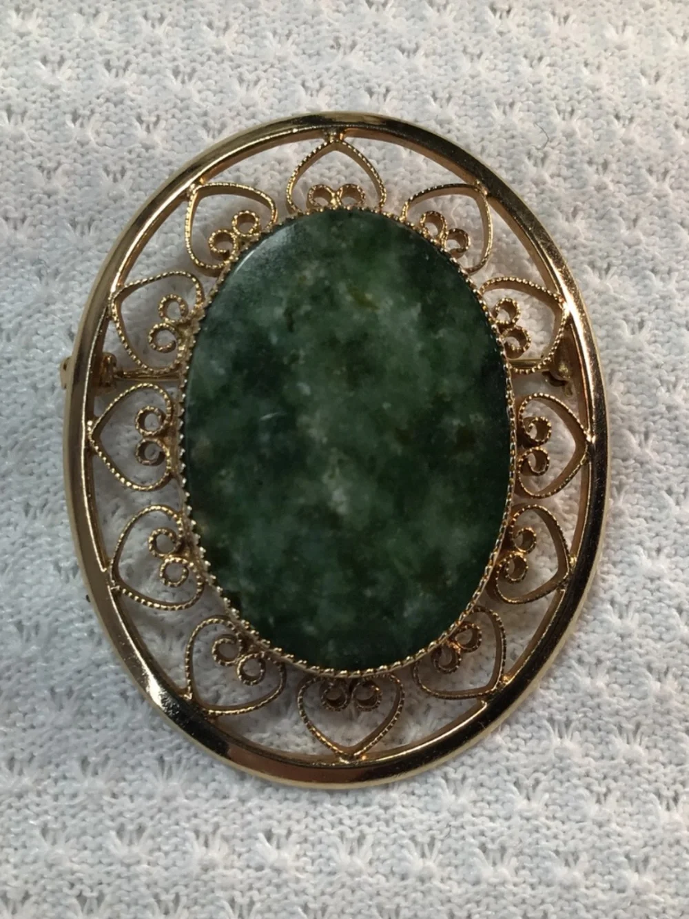 Vintage Designer Signed Catamore 1/20 12K Gold Filled Green Gemstone Pin Brooch